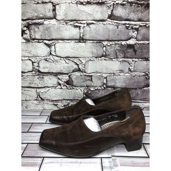 Mephisto Brown Suede Leather Square Toe Split Toe Loafers Heel Shoes Women Sz 9M - Picture 12 of 16